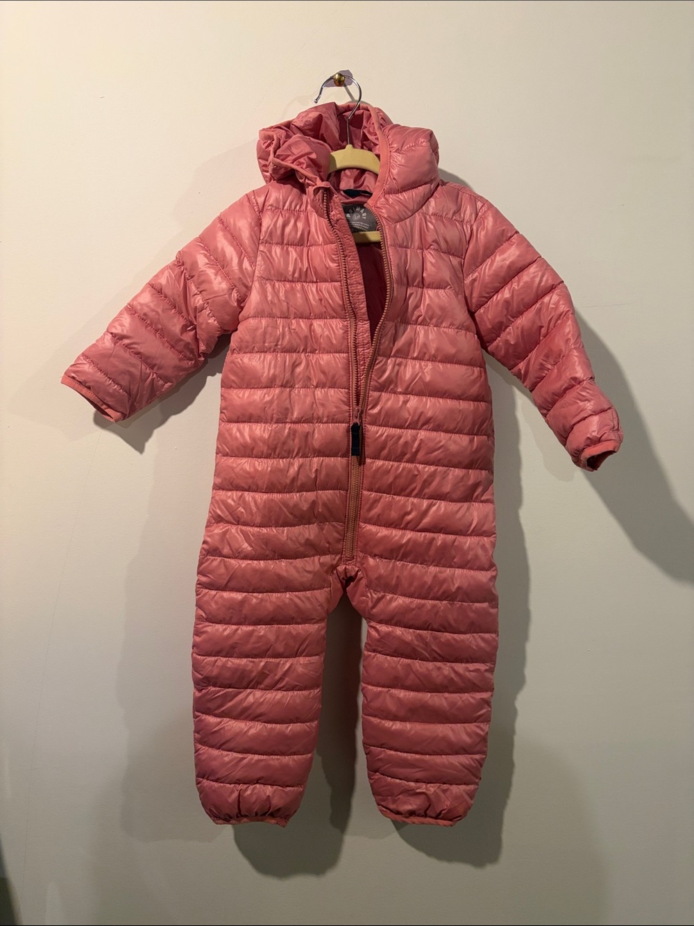 Primary pink Quilted Puffer One-Piece with Hood 12-18 Months